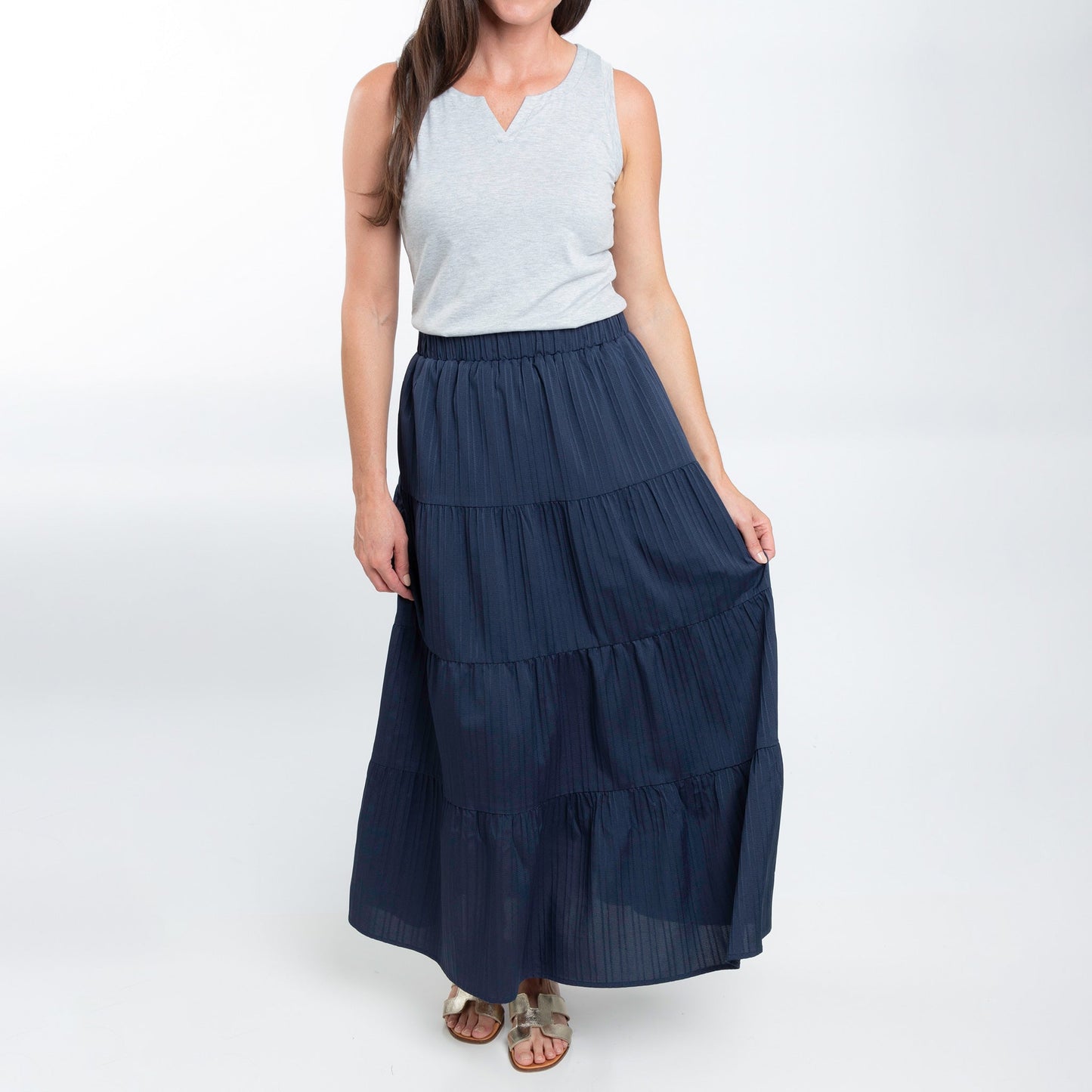 McKay Tiered Rosewater Maxi Skirt with Pockets