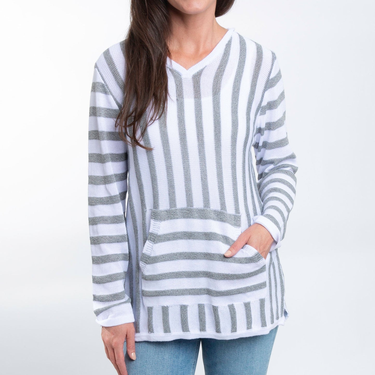 Brodie Hooded V-Neck Long Sleeve Striped Top