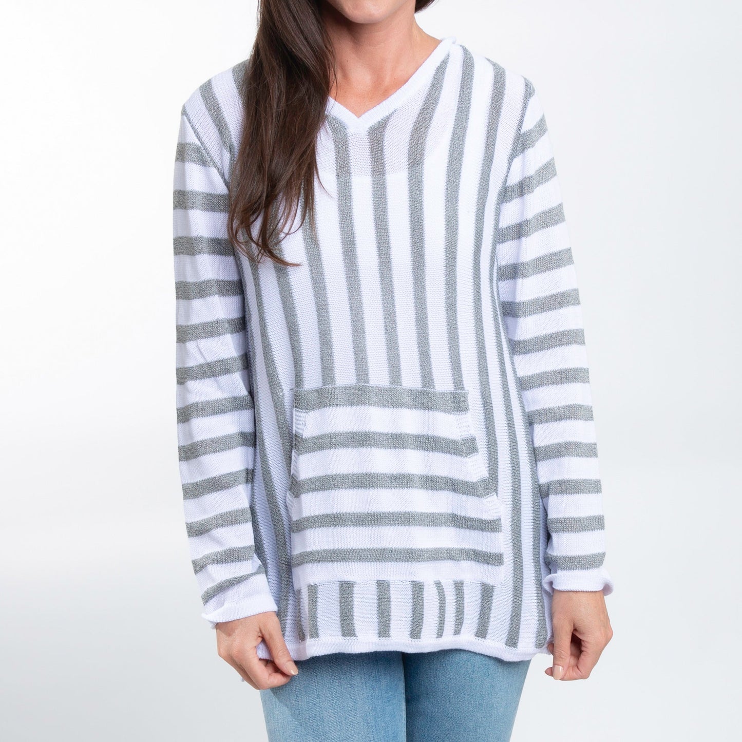 Brodie Hooded V-Neck Long Sleeve Striped Top