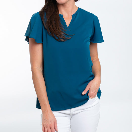 Amal Flutter Short Sleeve V-Neck Blouse