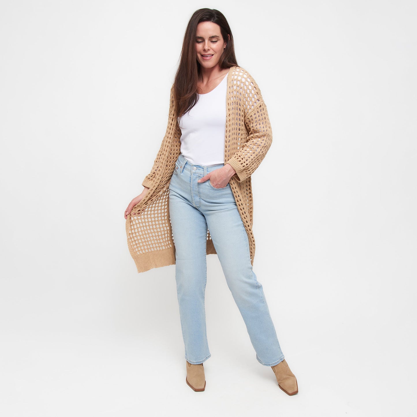 Enya Long Sleeve Open Crochet Boho Cardigan
