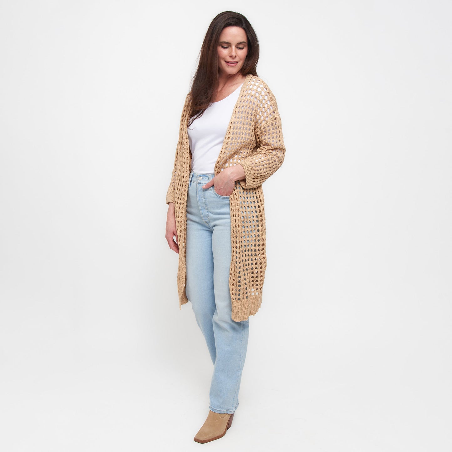 Enya Long Sleeve Open Crochet Boho Cardigan