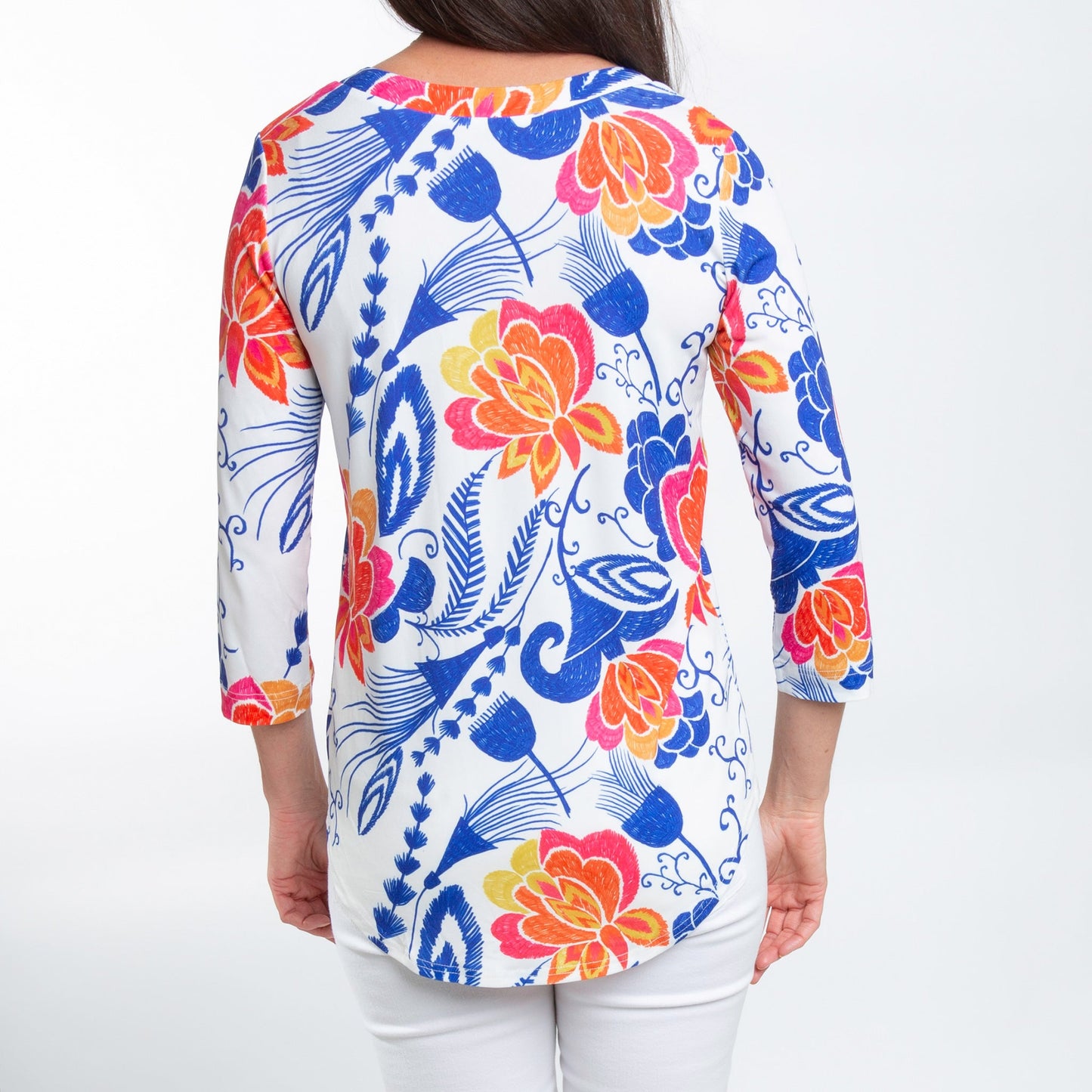 Daisy 3/4 Sleeve V-Neck Jersey Floral Tunic Blouse
