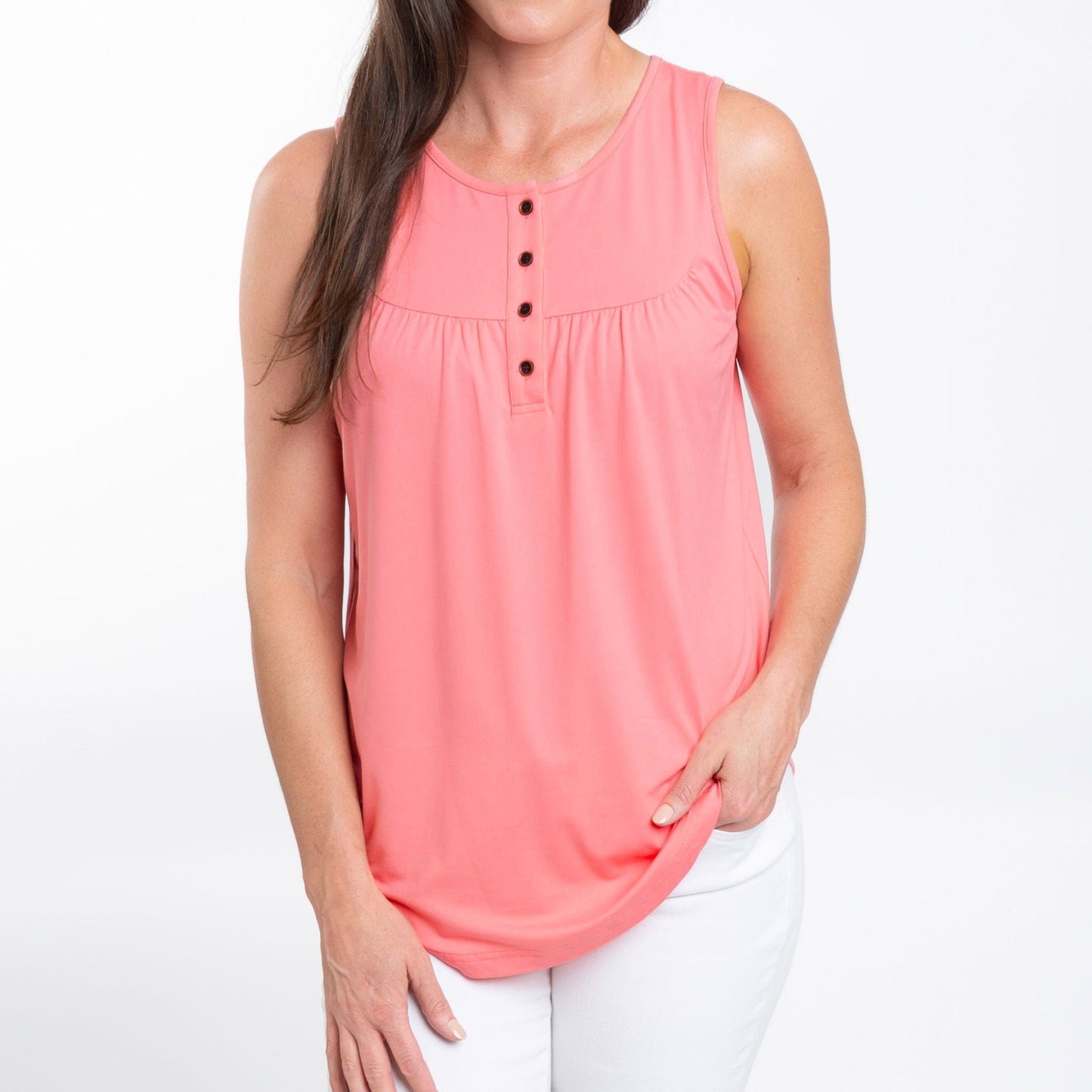 Tobi Lightweight Sleeveless Scoop Neck Henley Tank Top