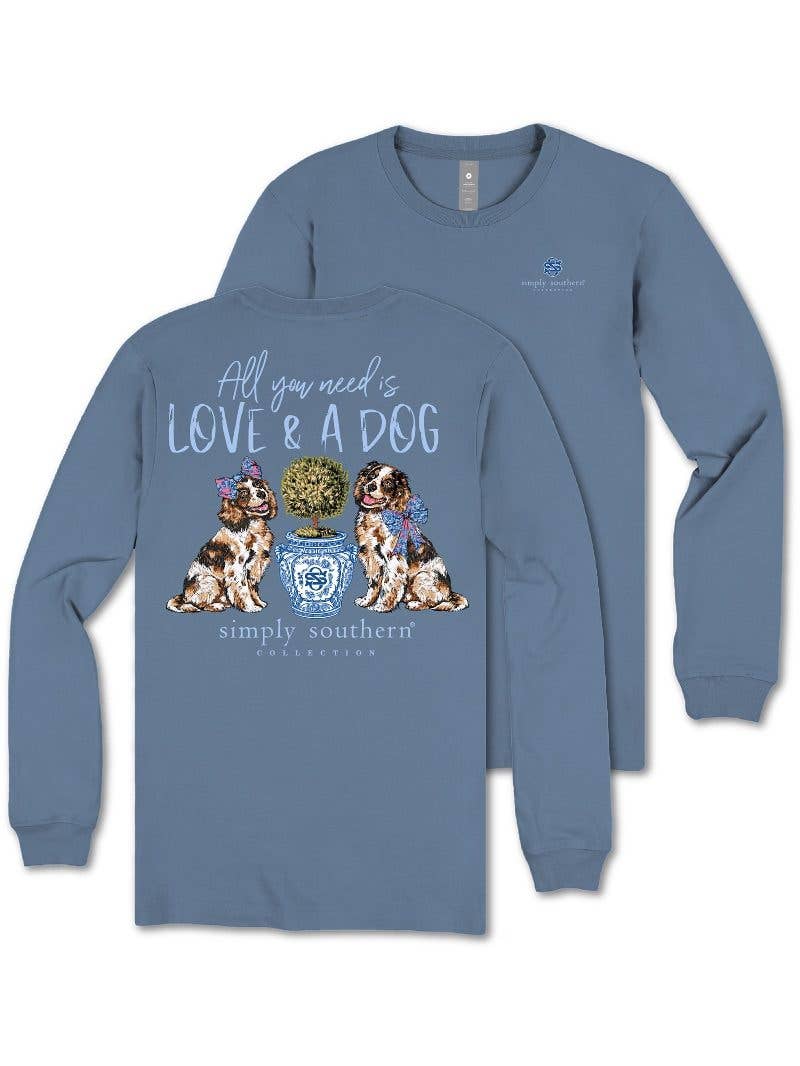 All you need is Love and a Dog LS-LOVE-ICELAND Blue Long Sleeve Tee by Simply Southern