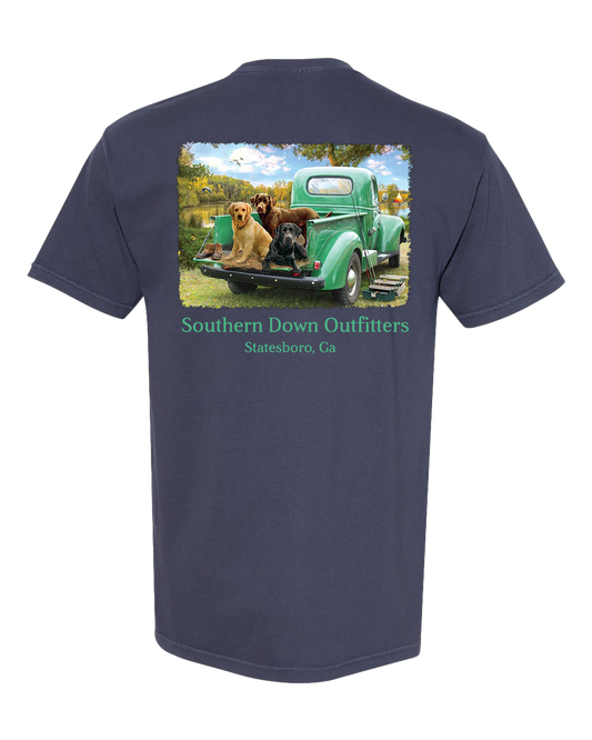 Dogs in Truck Youth Southern Down Outfitters Short Sleeve Tee