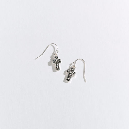 Antique Silver Cross Drop Earrings