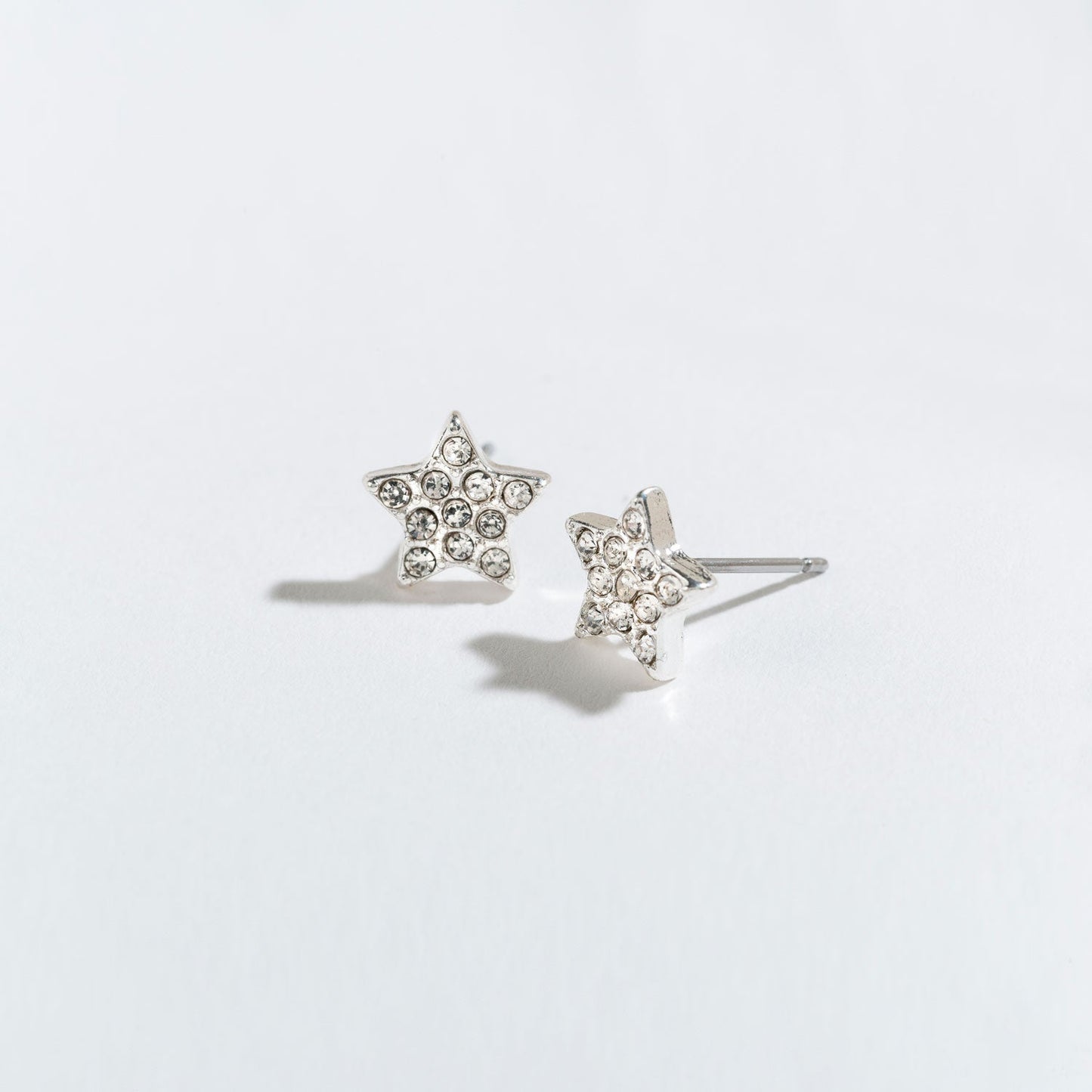 Silver Pave Stone Star Stud Earrings