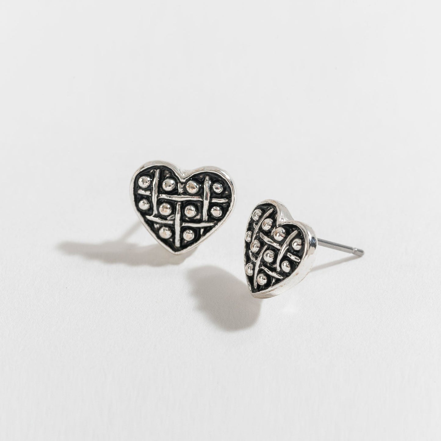 Antique Silver Heart Stud Earrings