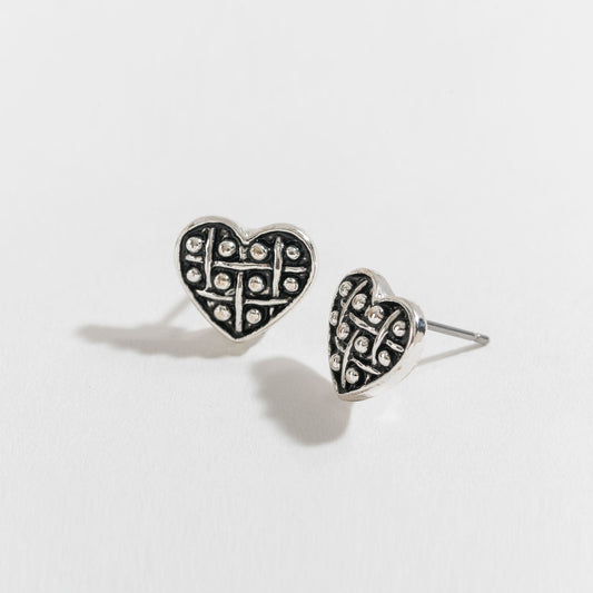 Antique Silver Heart Stud Earrings
