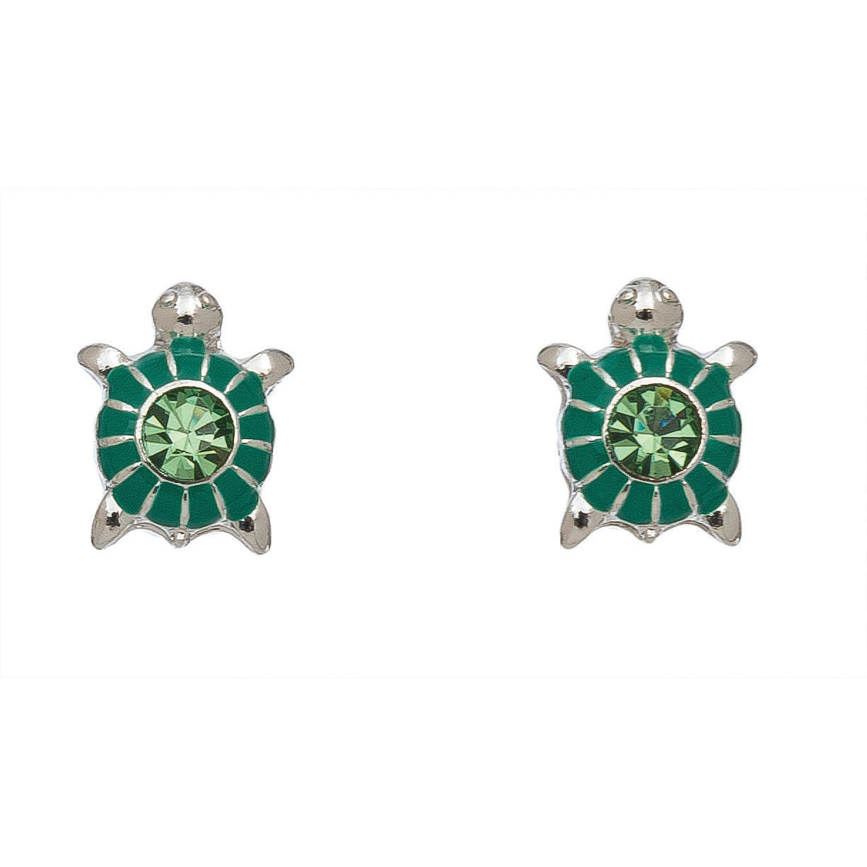 Silver & Green Turtle Stud Earrings