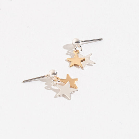 Mixed Metal Star Drop Earrings