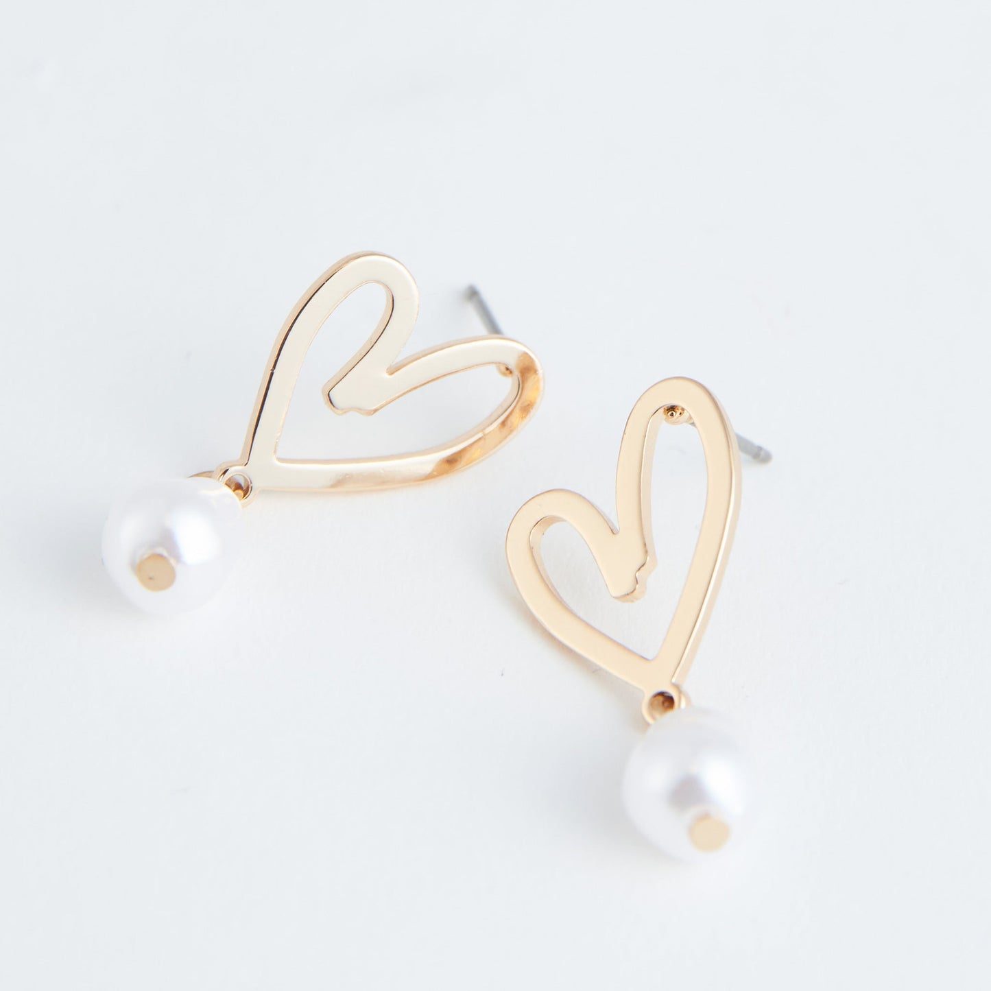 Ear Sense Gold Heart and Pearl Drop Earrings