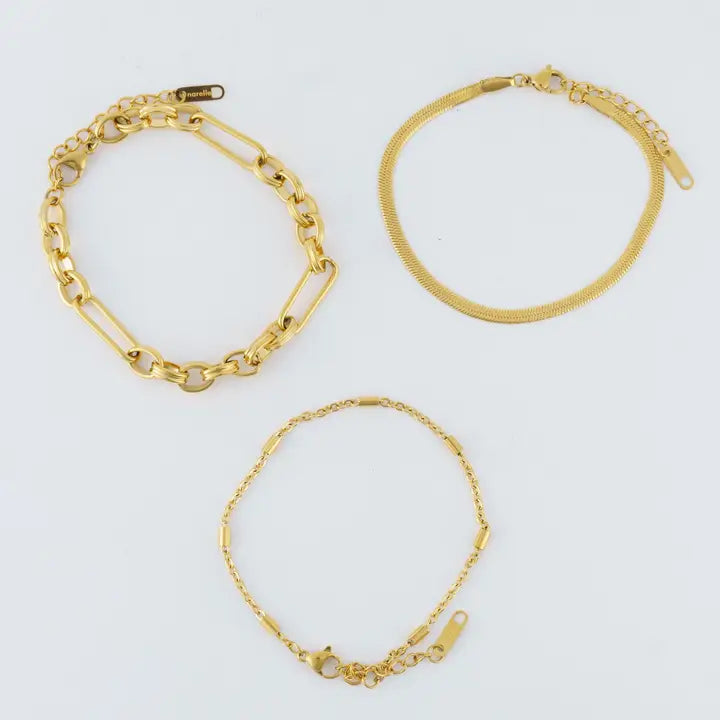 Multi Paper Clip, Snake and Dainty Chain Bracelet Set Extender" 11/2. L" 6 3/4 Narelle Waterproof Jewelry