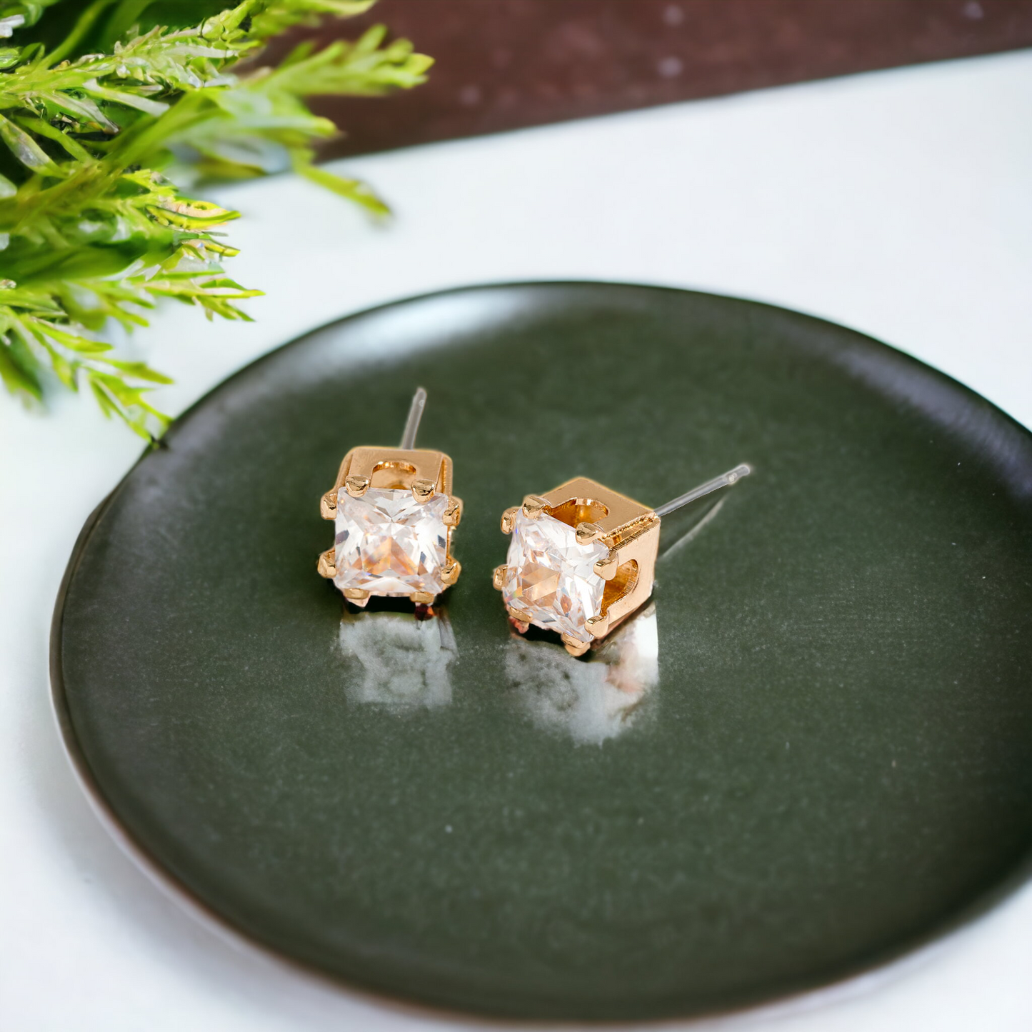 5mm Square Cubic Zirconia Stud Earrings