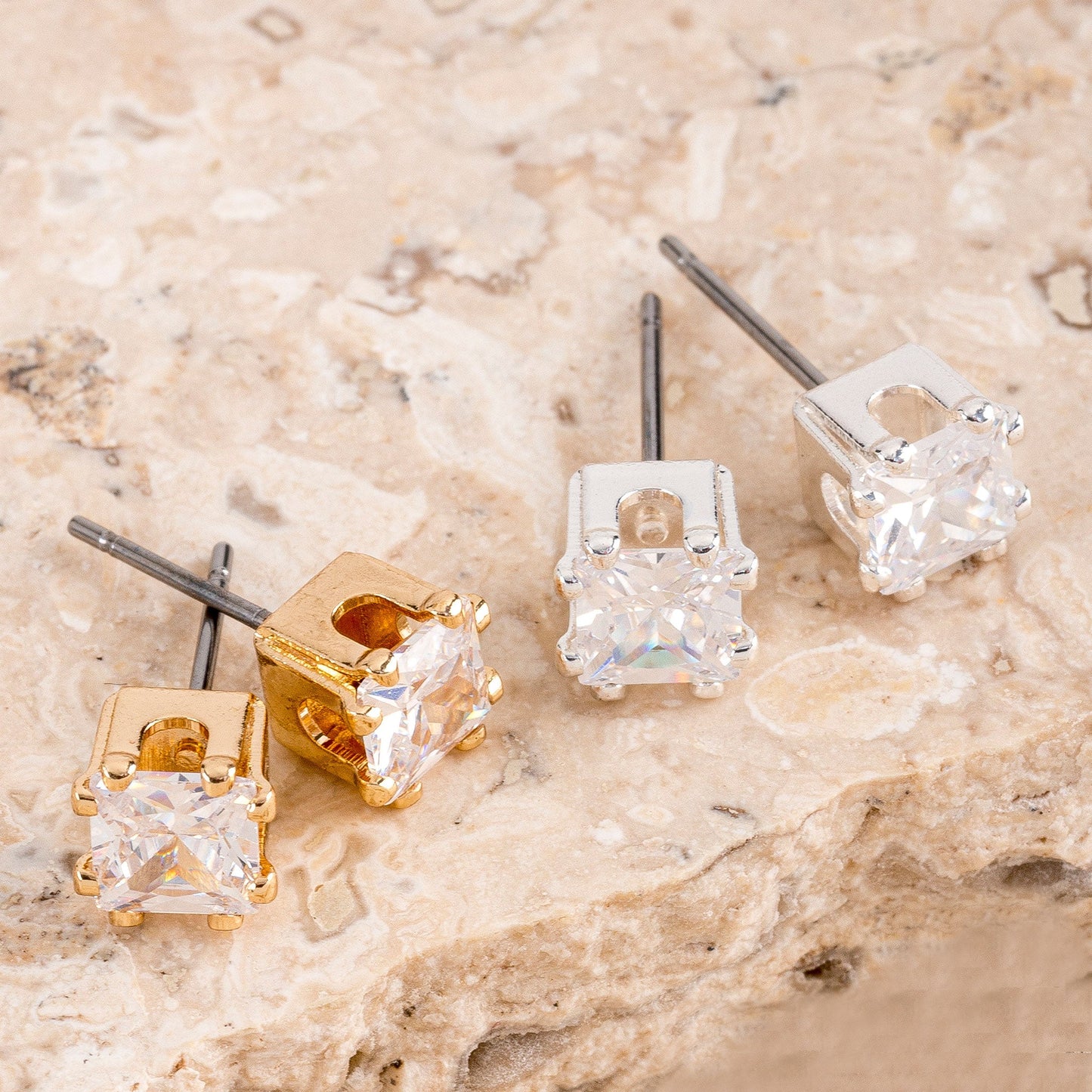 5mm Square Cubic Zirconia Stud Earrings