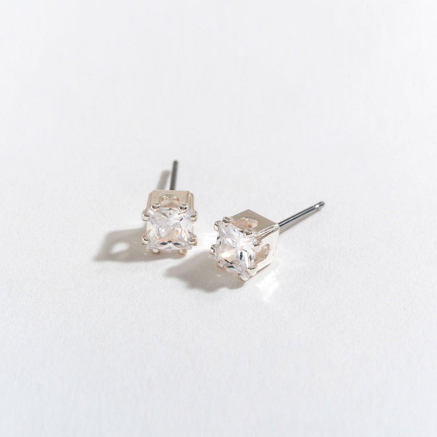 5mm Square Cubic Zirconia Stud Earrings