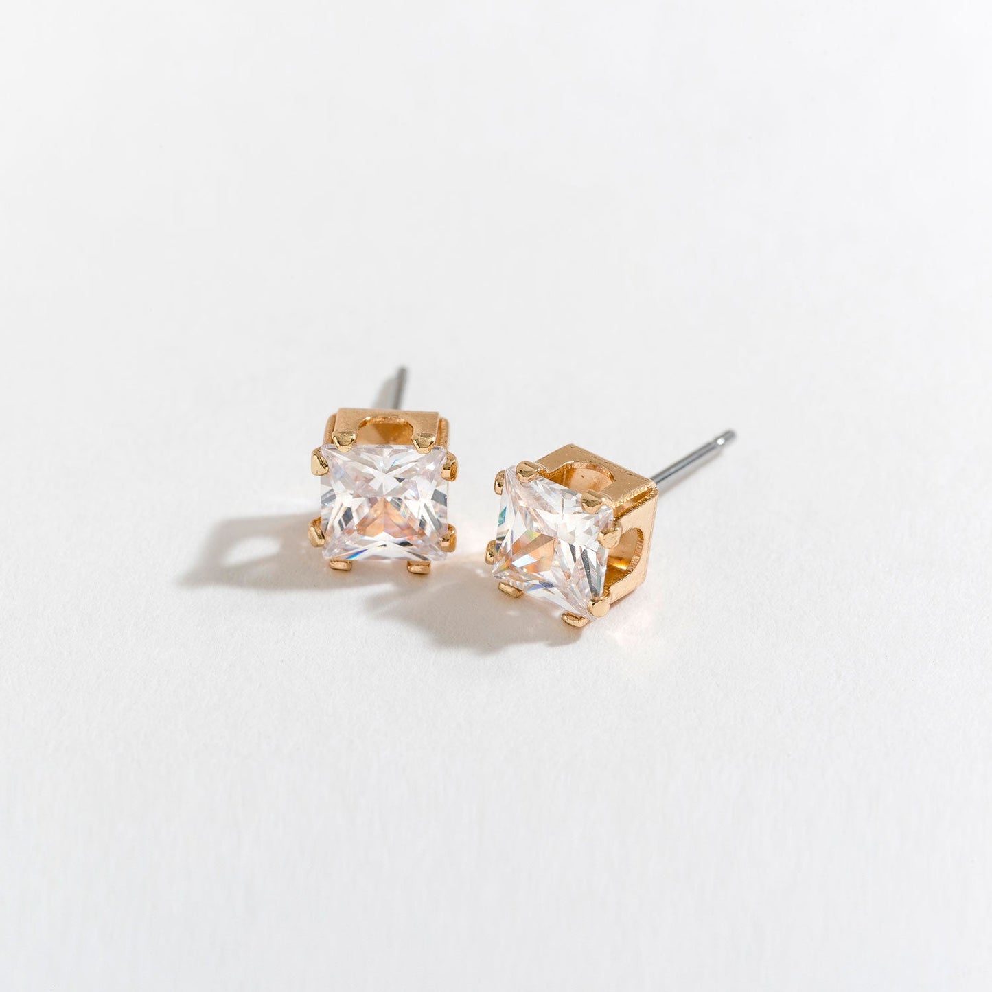 6mm Square Cubic Zirconia Stud Earrings