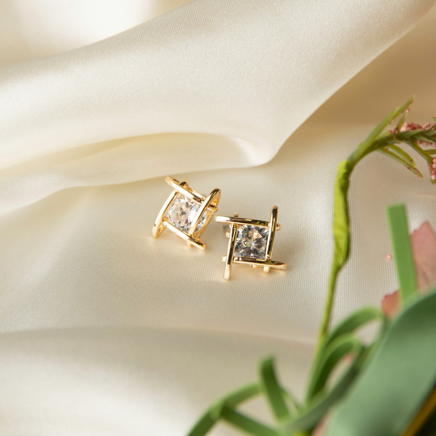 Dazzler Linked Square Cubic Zirconia Stud Earrings