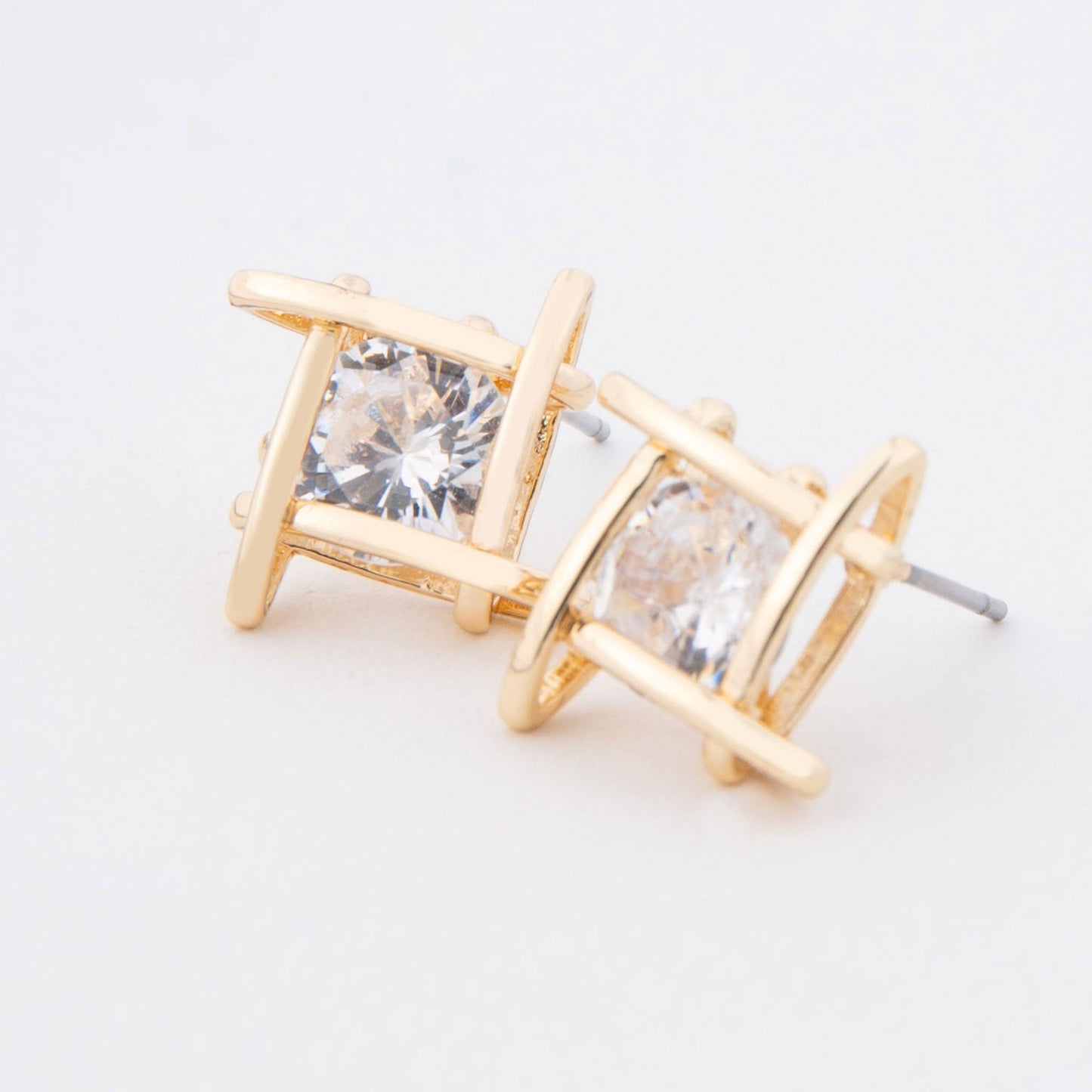Dazzler Linked Square Cubic Zirconia Stud Earrings