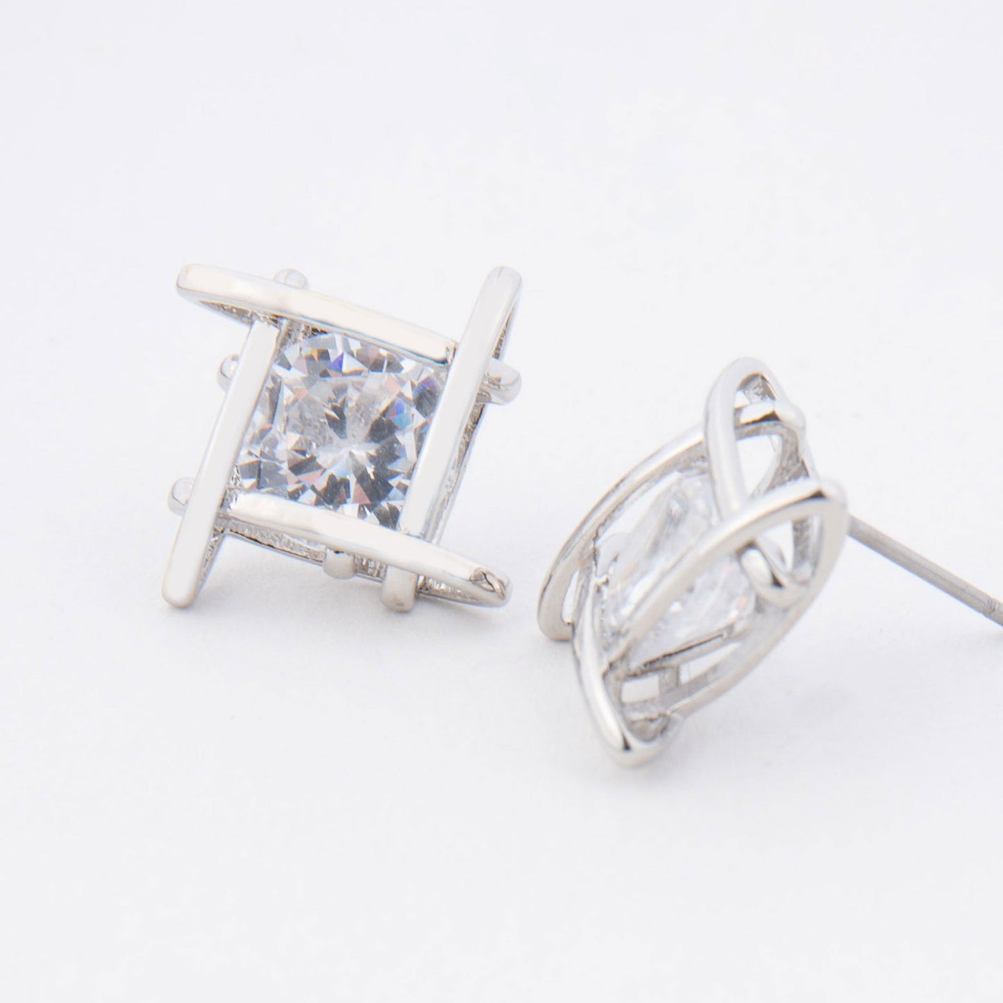 Dazzler Linked Square Cubic Zirconia Stud Earrings