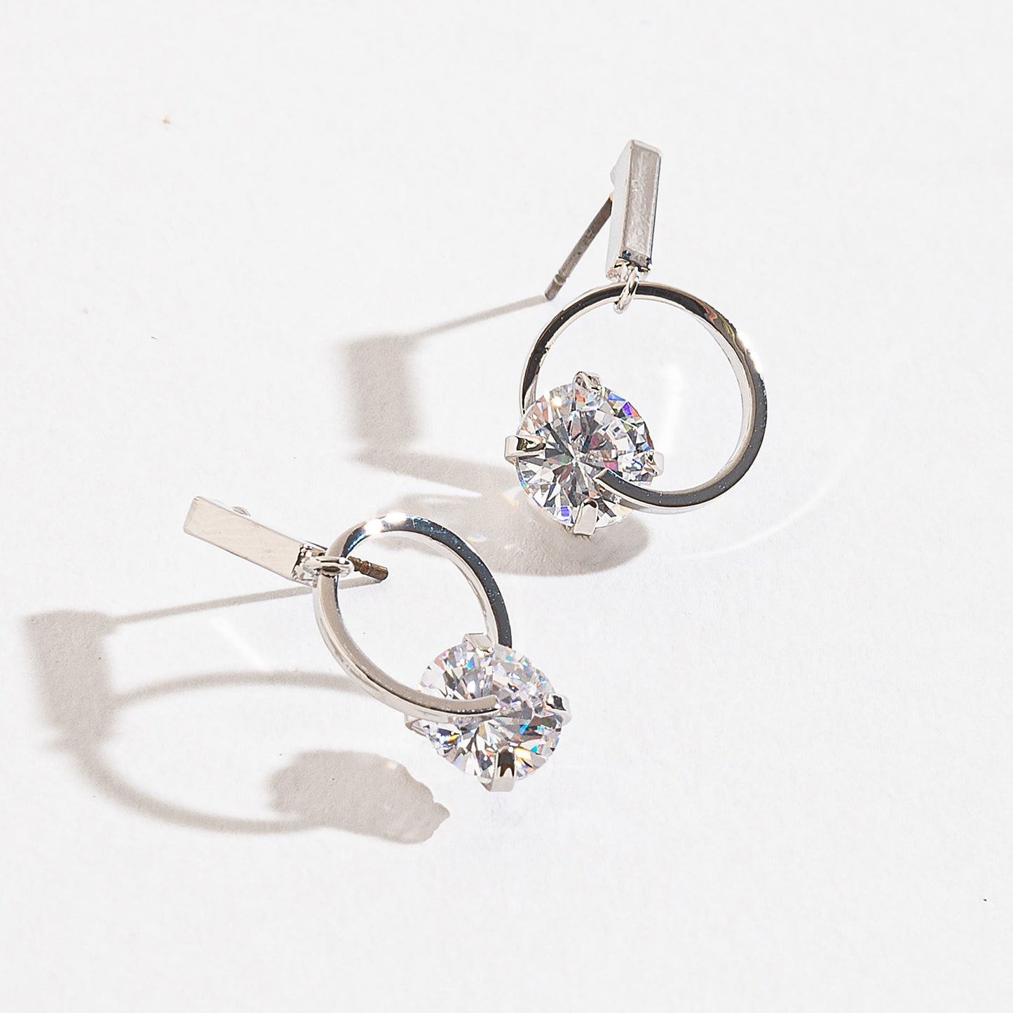 Dazzler Cubic Zirconia Circle Post Drop Earrings