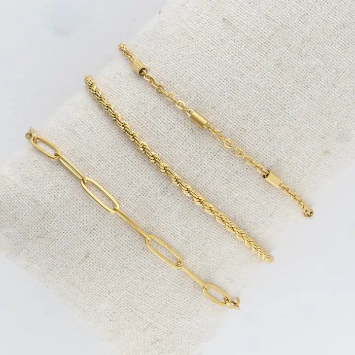Paper Clip, Twisted and Dainty Chain Bracelet Set Extender" 11/2. L" 6 3/4 Narelle Waterproof Jewelry