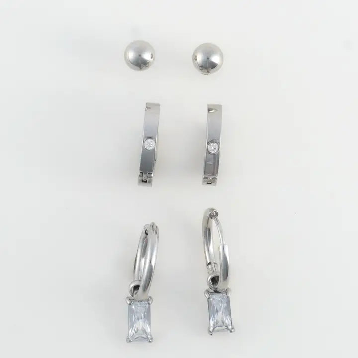 CZ Charm Hoop Trio Earrings Narelle Waterproof Jewelry