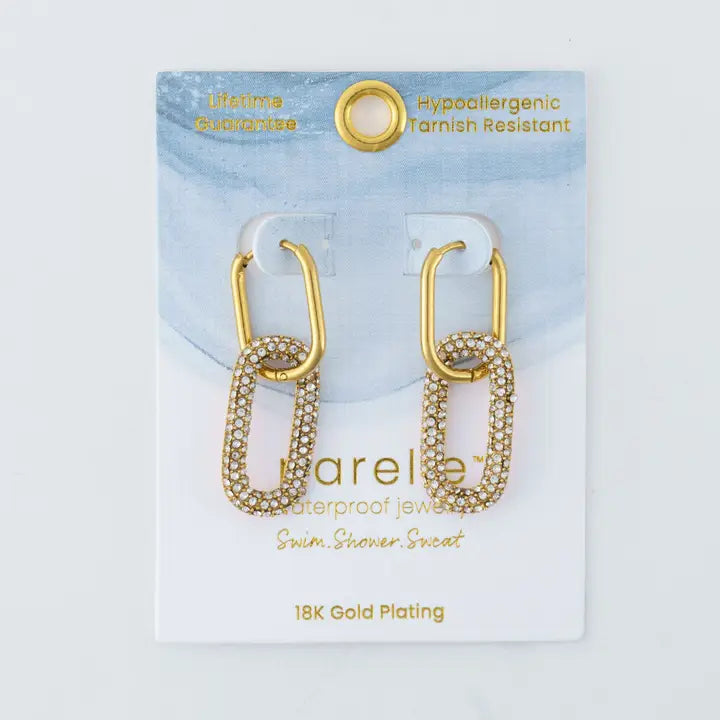 Double Pave Pin Catch Hoop Earrings Narelle Waterproof Jewelry