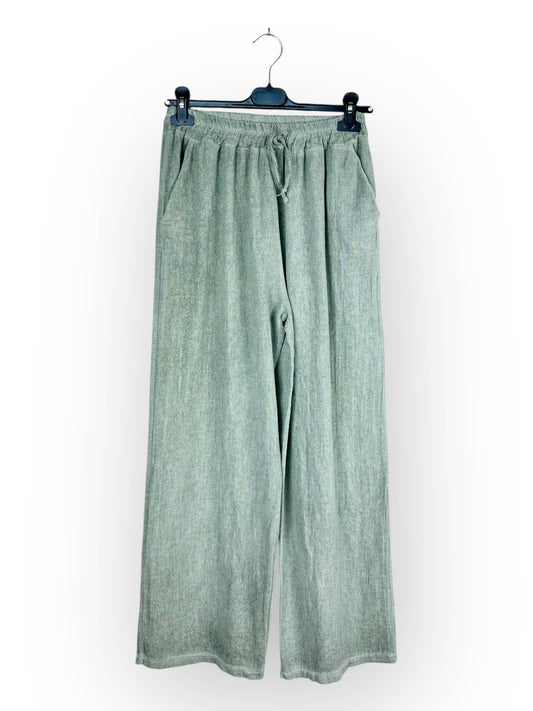 PLAIN LINEN AND COTTON PANTS Made in Italy