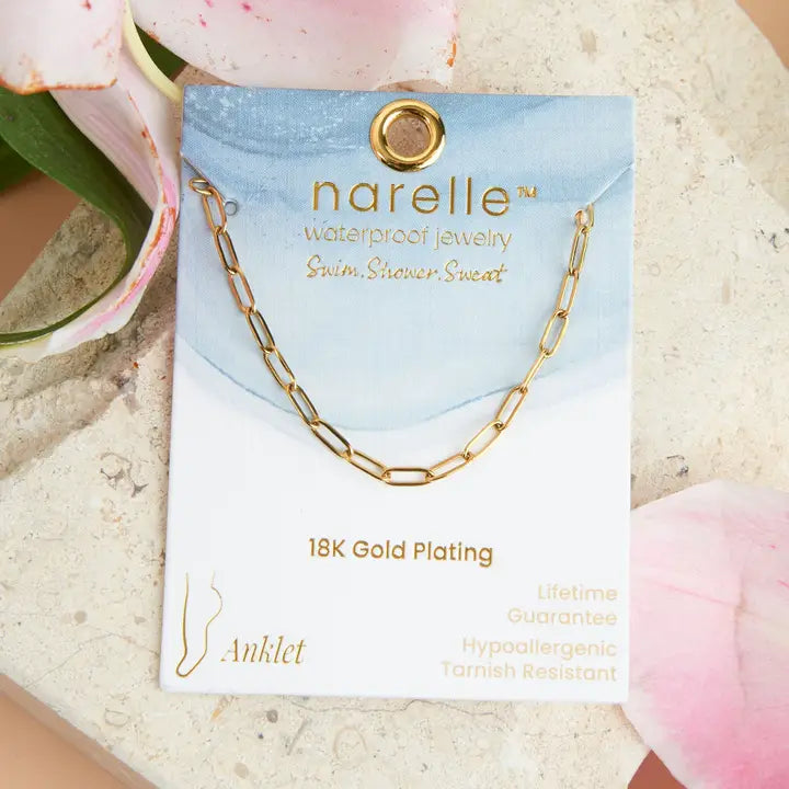 Dainty Paper Clip Chain Anklet Gold L" 8 1/2 Narelle Waterproof Jewelry