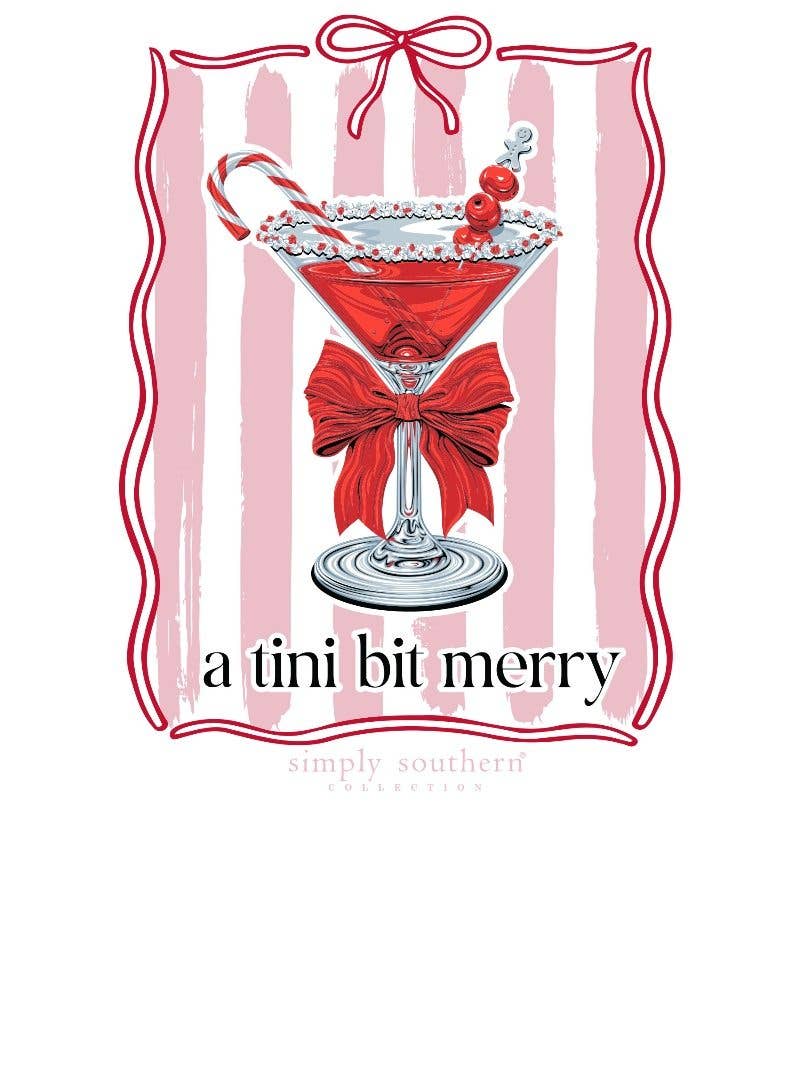 Tini Bit Merry Martini Glass CREW-TINI-WHITE Long Sleeve Crew by Simply Southern