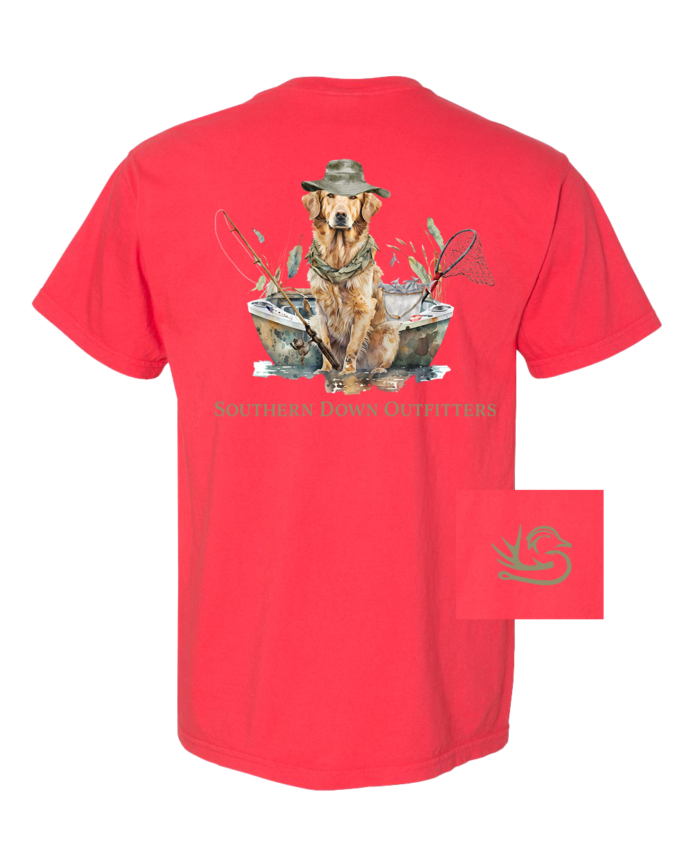 Dog in Boat Southern Down Outfitters Mens Short Sleeve Tee