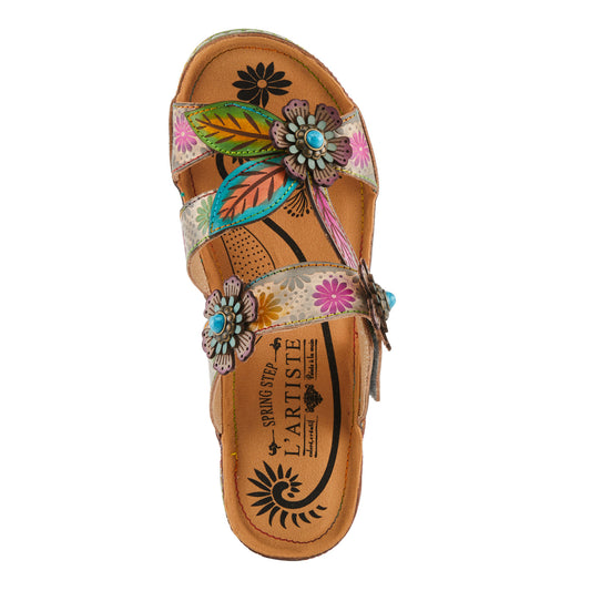 Floral Embellished Pillow-soft Grey Multi Leather Sandal by L`ARTISTE