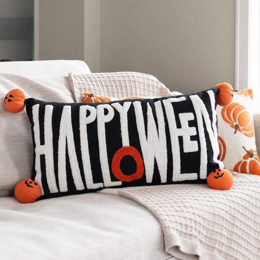 Happy Halloween 12x22 Embroidered Lumbar Pillow