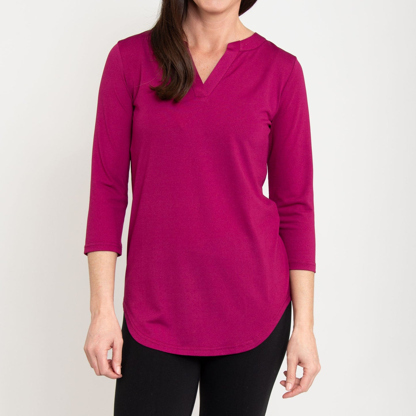 Daisy 3/4 Sleeve V-Neck Jersey Fuschia Tunic Blouse