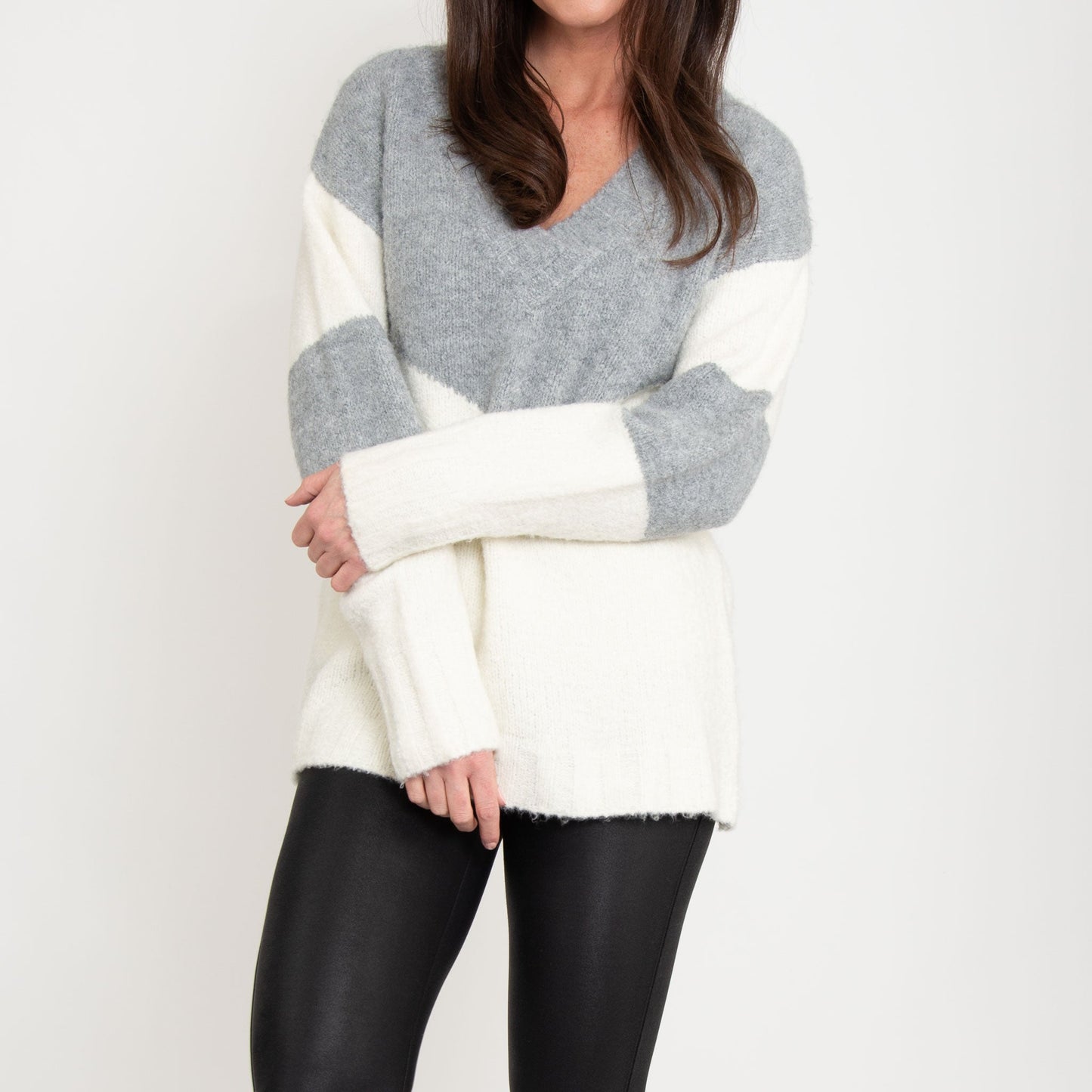 Lacen Cozy Knit Color Block V-Neck Sweater