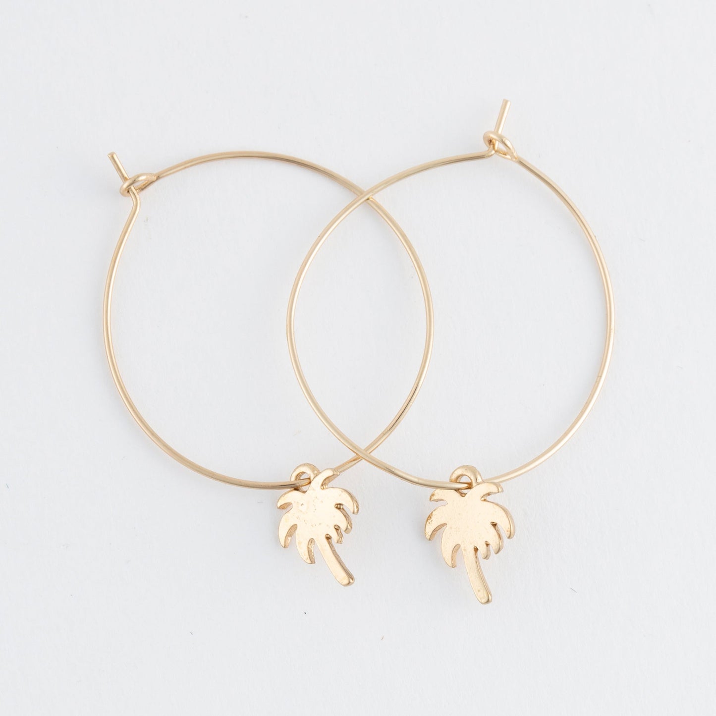 Dainty Palm Tree Charm Hoop Earrings