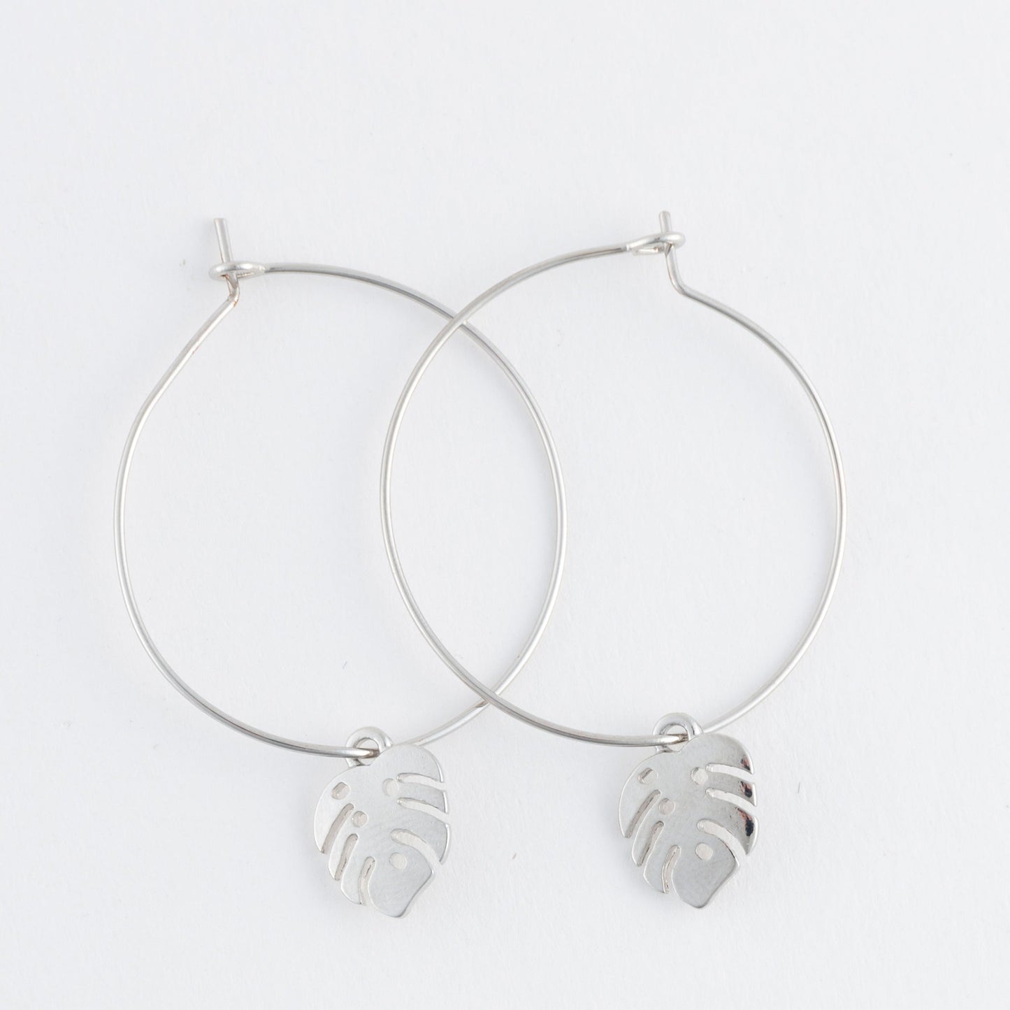 Dainty Monstera Leaf Charm Hoop Earrings