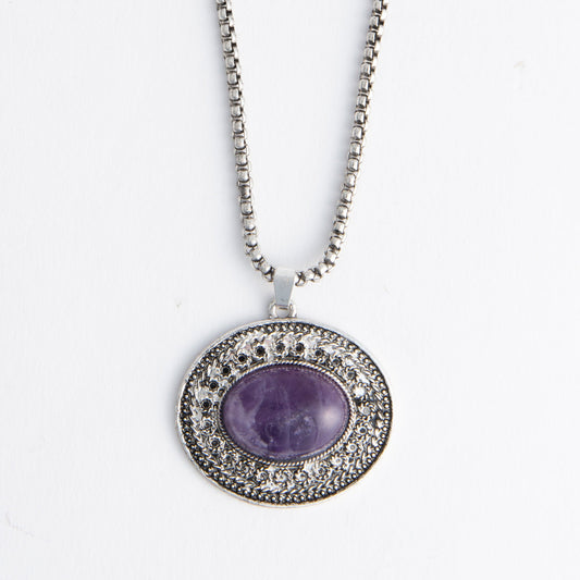 Serena Genuine Amethyst Stone 20" Pendant Necklace