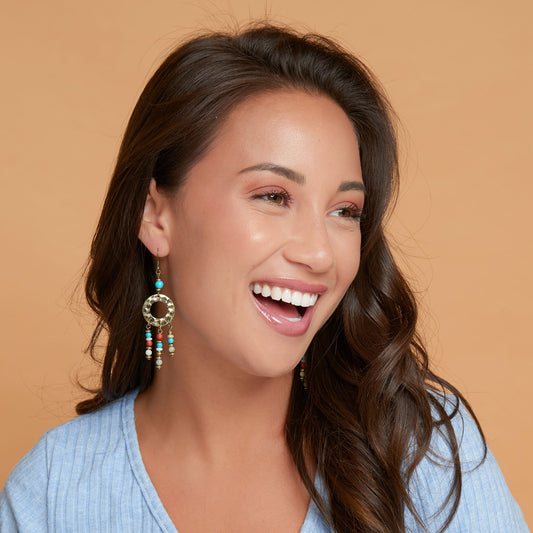 Wild Spirit Hammered Genuine Stone Gold Chandelier Earrings