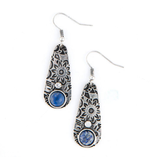 Wild Spirit Silver Oval Lapis Stone Teardrop Earrings