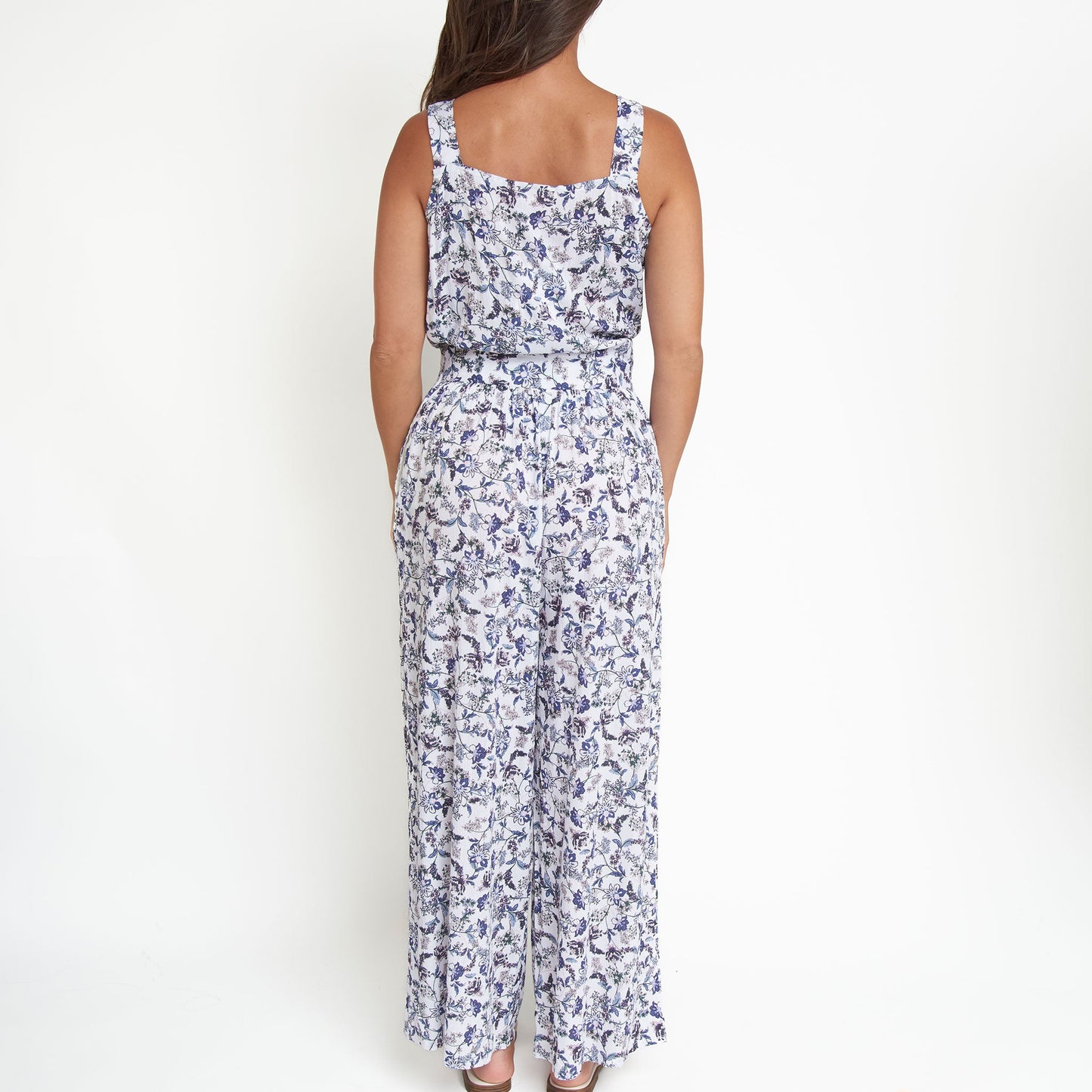Amerie Floral Sleeveless Scoop Neck Crepe Wide Leg Jumpsuit