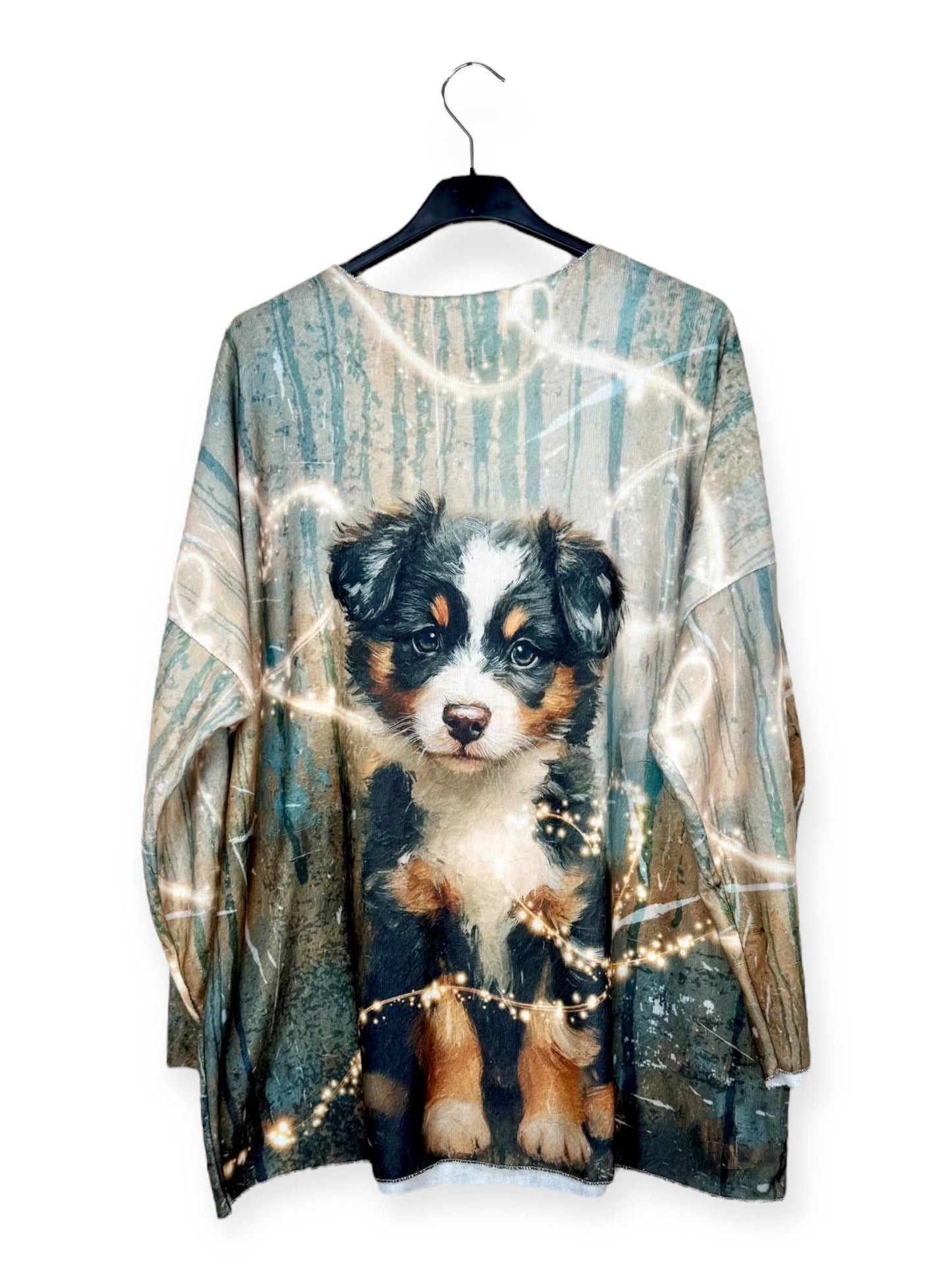 Dog print V-Neck Sweater with Patterns
