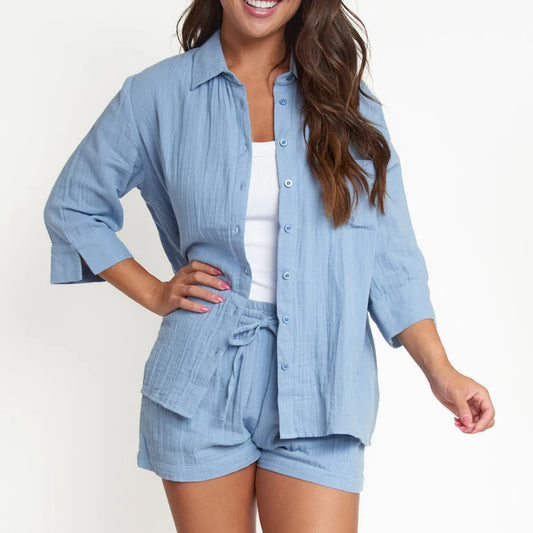 Dylan Cotton Gauze Waistband Tie Shorts in Assorted Colors Elsie & Zoey