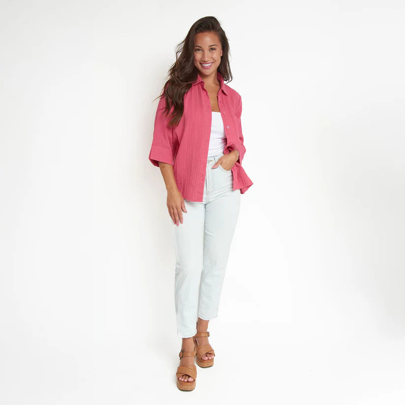 Dylan Cotton Gauze Button Up Blouse Top in Assorted Colors Elsie & Zoey