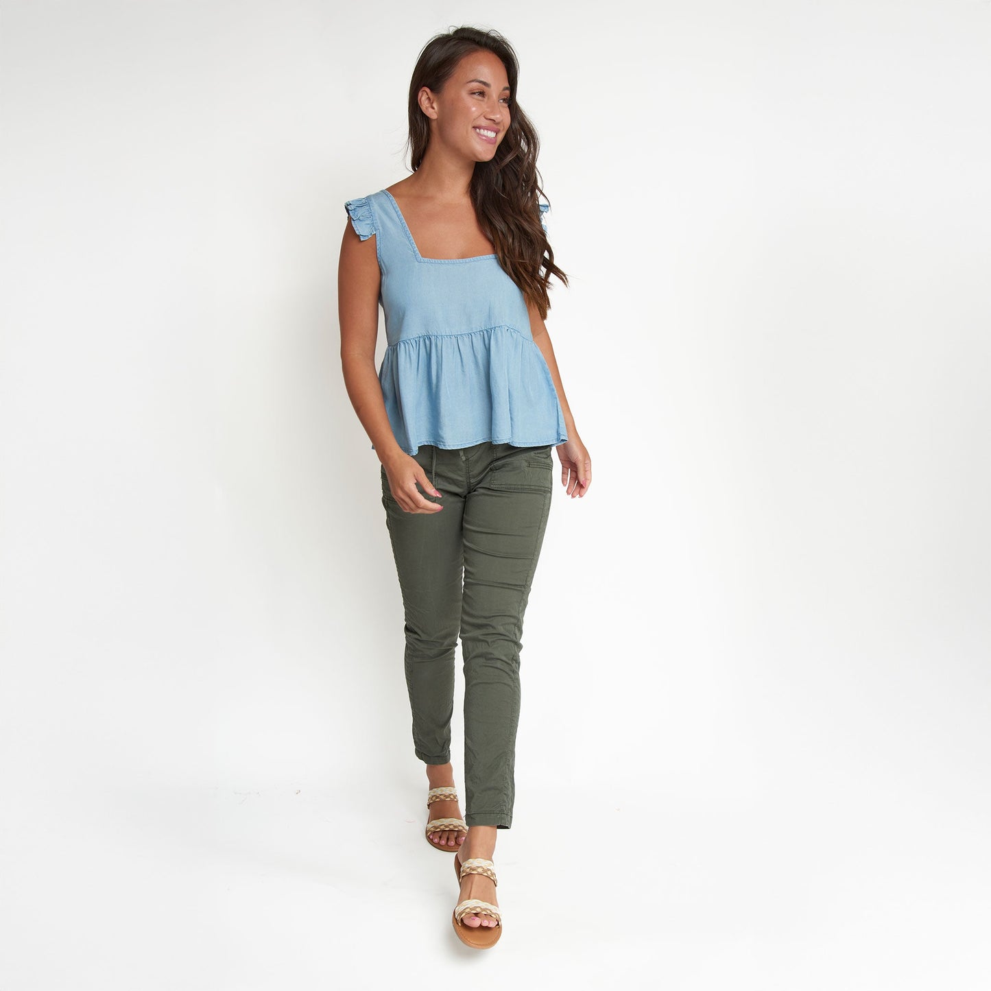 Delaney Chambray Babydoll Tank Top