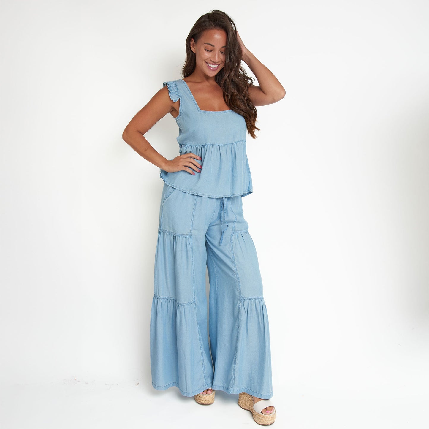 Delaney Chambray Babydoll Tank Top