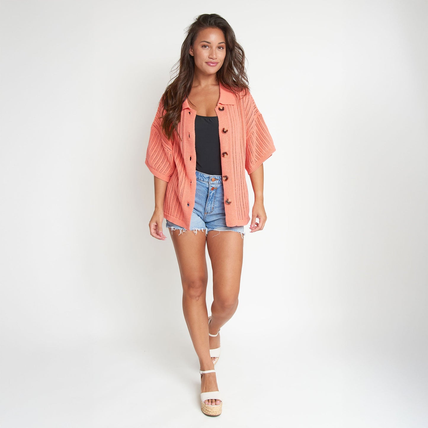 Catalina Knit Half Sleeve Button Up Top