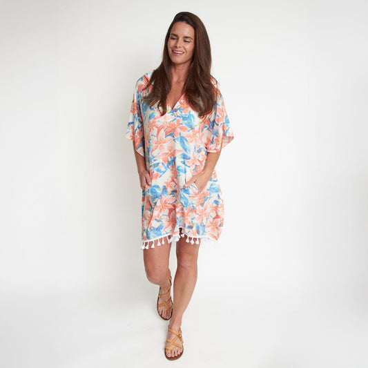Naomi Tangerine Hooded One Size Poncho Swim Cover Up